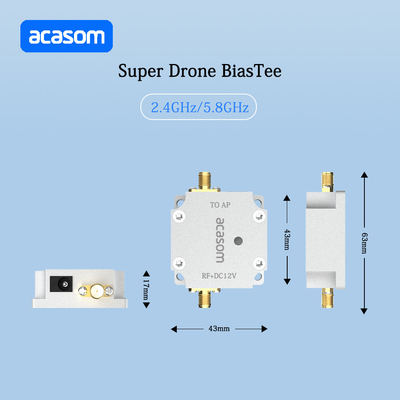 12V Super Drone Bias Tee Kerugian Masuk Rendah ≤0.4dB untuk Daya Masuk ≤40dBm dan 2.4-2.5GHz
